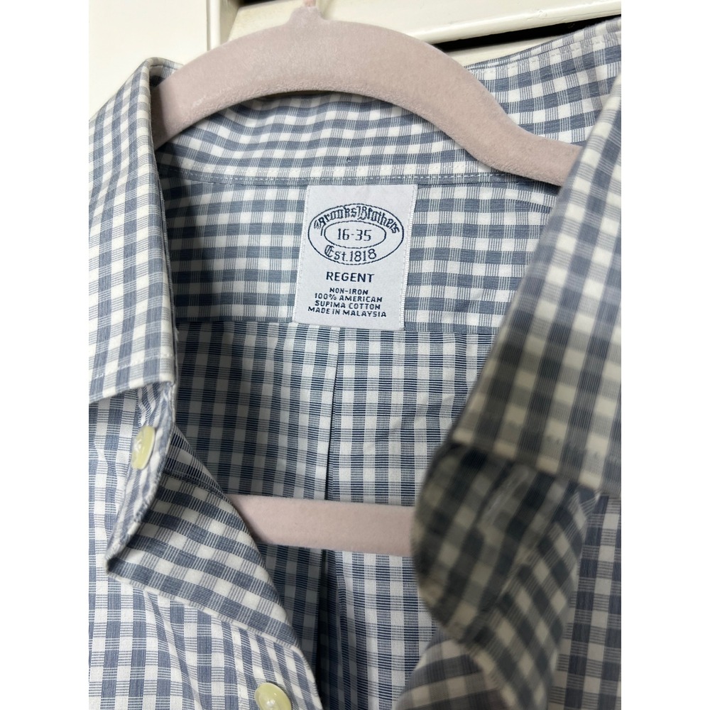 Brooks Brothers Regent 16-35 Gray Gingham Old Money Ivy Non-Iron Supima Shirt - Picture 2 of 3